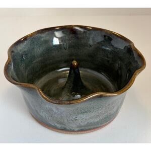 O'Quinn Pottery Ceramic Apple/Onion Baker-signed, blue green